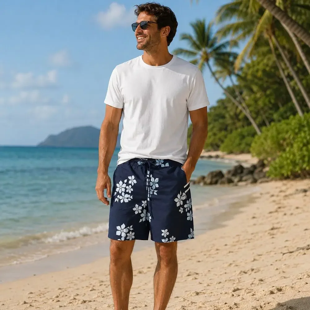 Lands End floral blue board shorts Beachy resort cruise size 40